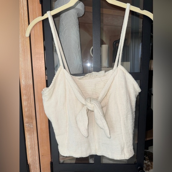 Jen's Pirate Booty cropped top Gauze Cream Tie Front tank knot bow cotton beige - Picture 5 of 8